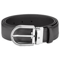 Фото Ремінь Montblanc Horseshoe Buckle Grey 35 mm Leather Belt чорний 129437